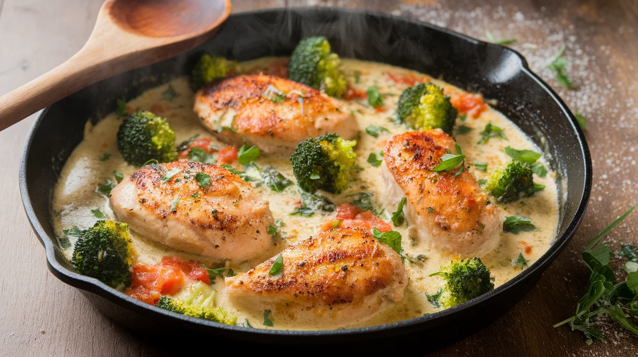 Creamy Garlic Chicken and Broccoli Skillet