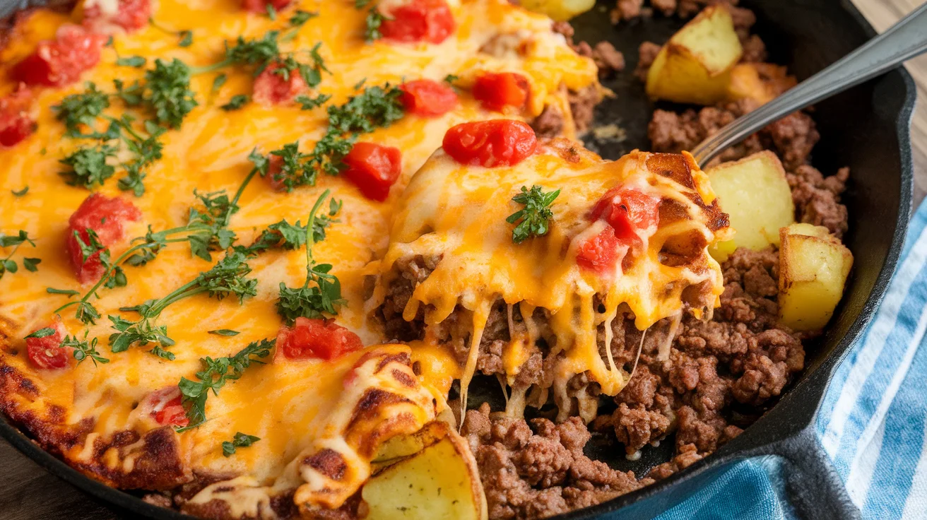 One-Pan Cheesy Meat & Potato Skillet