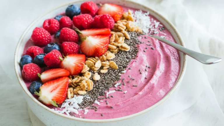 Pink raspberry smoothie bowl