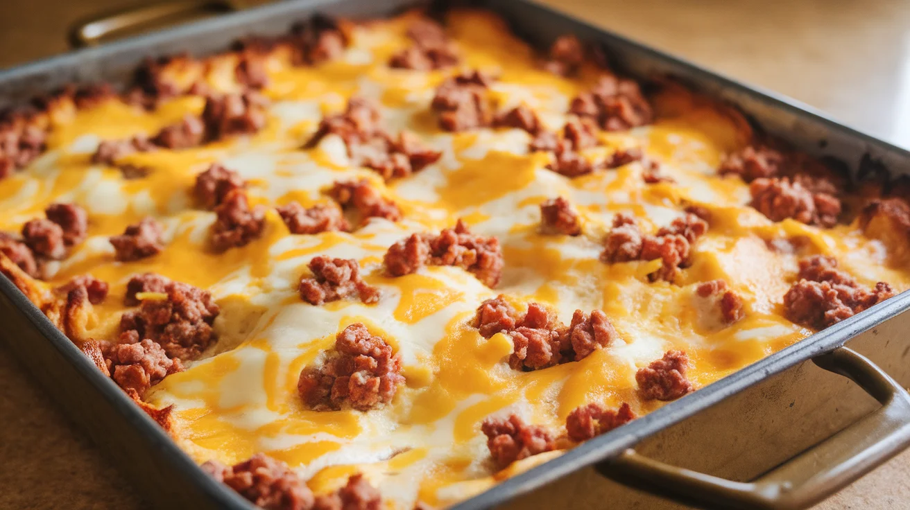 Cheesy Egg and Sausage Breakfast Casserole for a Crowd