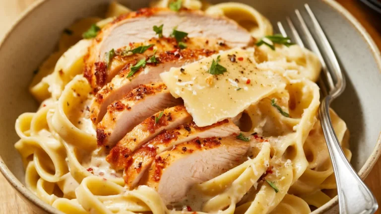 Creamy Garlic Chicken Pasta with Freshly Grated Parmesan