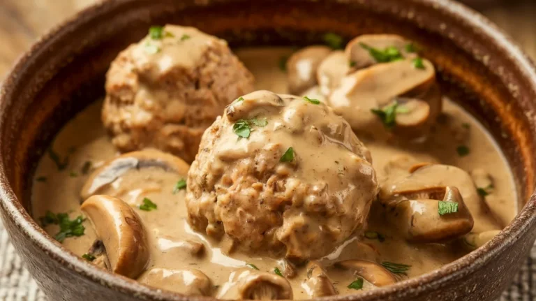 Creamy Slow Cooker Meatballs with Mushroom Gravy