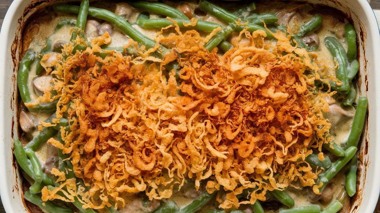 Creamy Southern-Style Green Bean Casserole with Crispy Onion Topping