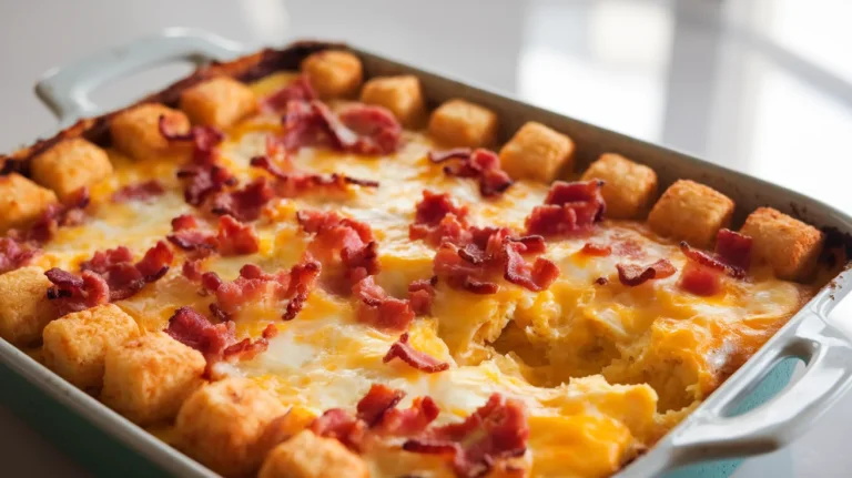 Creamy Tater Tot Breakfast Casserole with Bacon and Eggs
