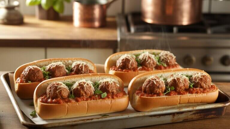 Crispy Baked Meatball Subs with Parmesan and Herbs