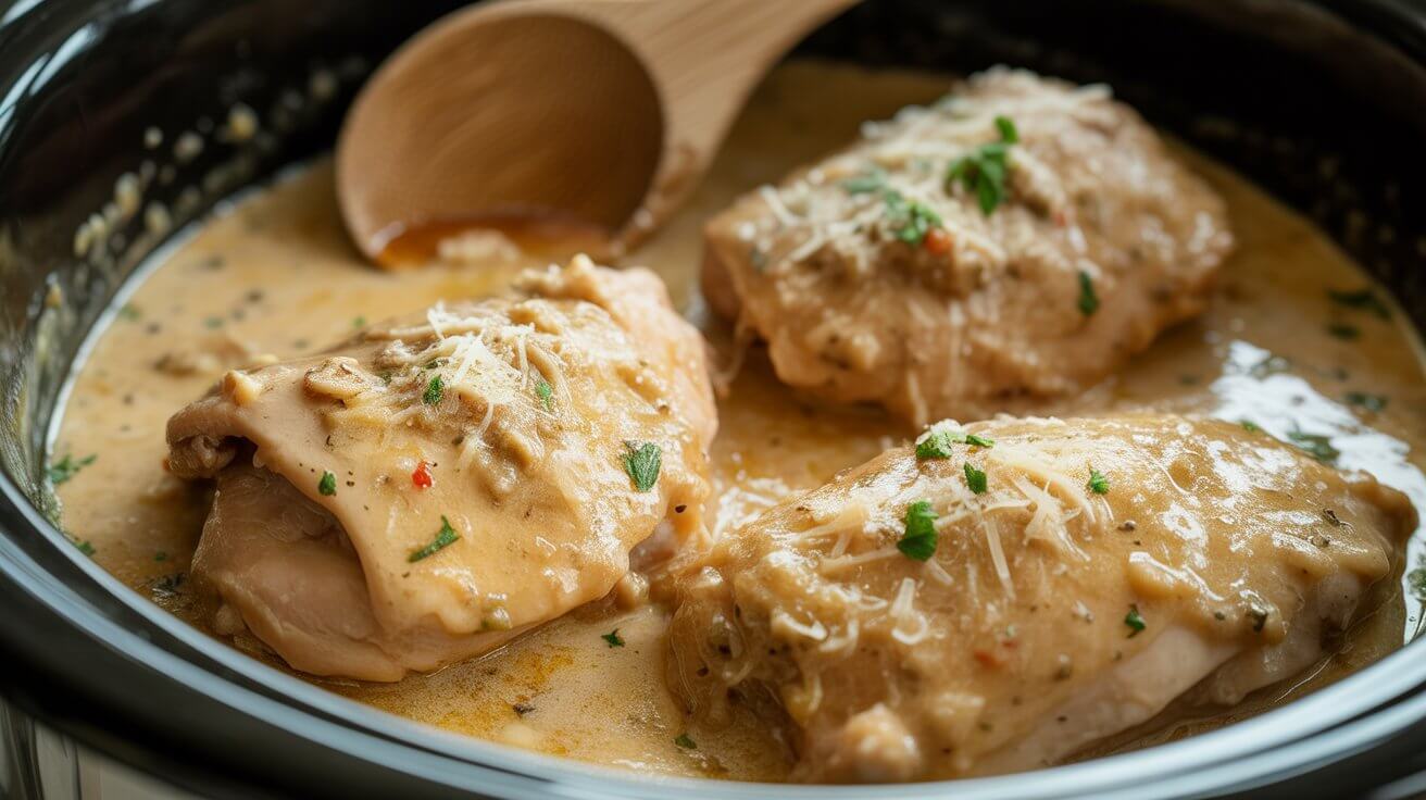 Crock Pot Creamy Garlic Parmesan Chicken Thighs