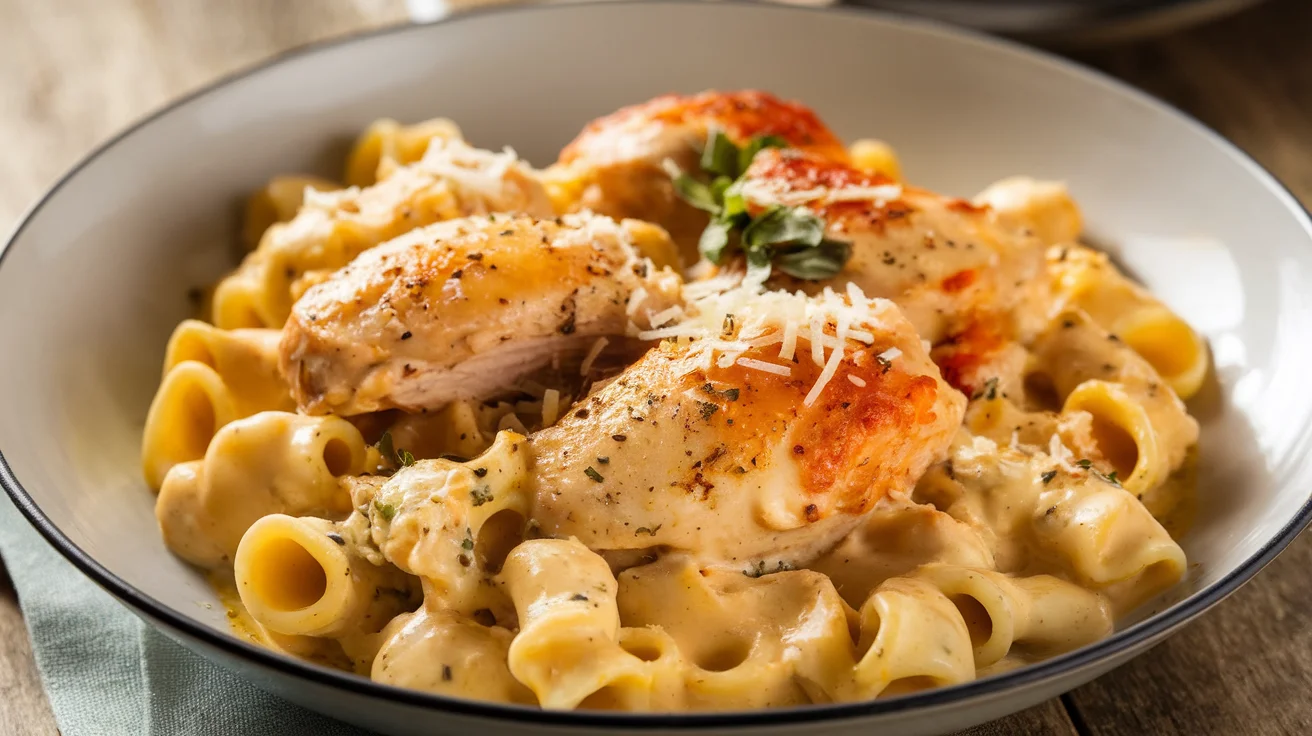 Easy Creamy Chicken Pasta with Italian Seasoning and Cheese