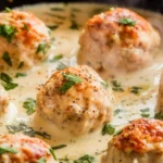 Garlic Parmesan Chicken Meatballs with a Creamy Skillet Sauce