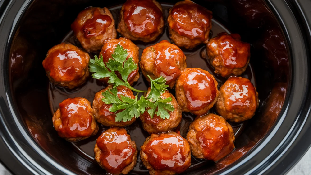 Slow Cooker Sweet & Tangy BBQ Meatballs with Brown Sugar Glaze