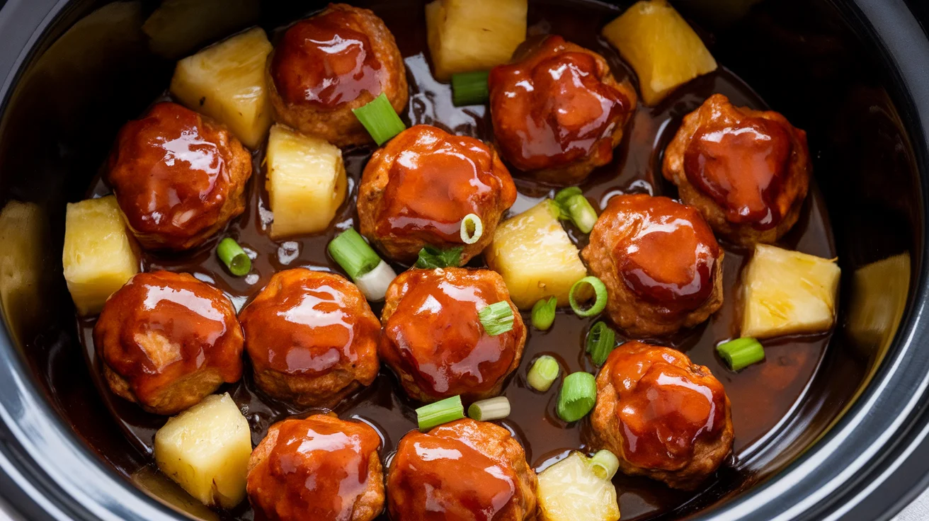 Sweet & Tangy Crockpot BBQ Meatballs with a Tropical Twist