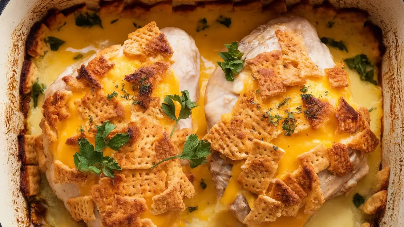 Cheesy Baked Chicken with a Golden Cracker Topping