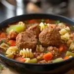 Comforting Meatball and Pasta Soup in a Savory Broth
