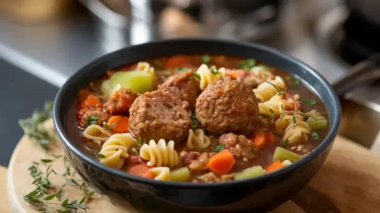 Comforting Meatball and Pasta Soup in a Savory Broth