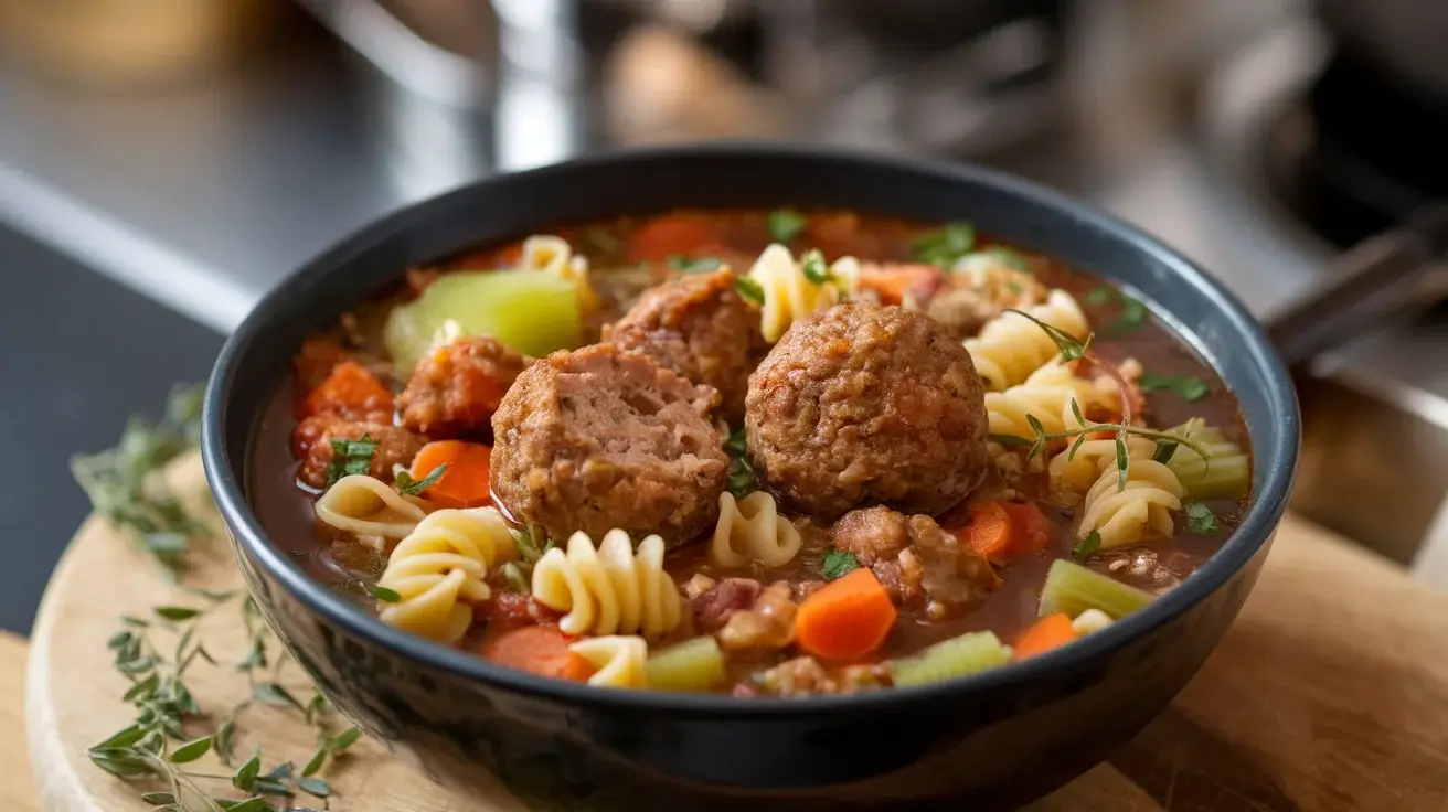 Comforting Meatball and Pasta Soup in a Savory Broth