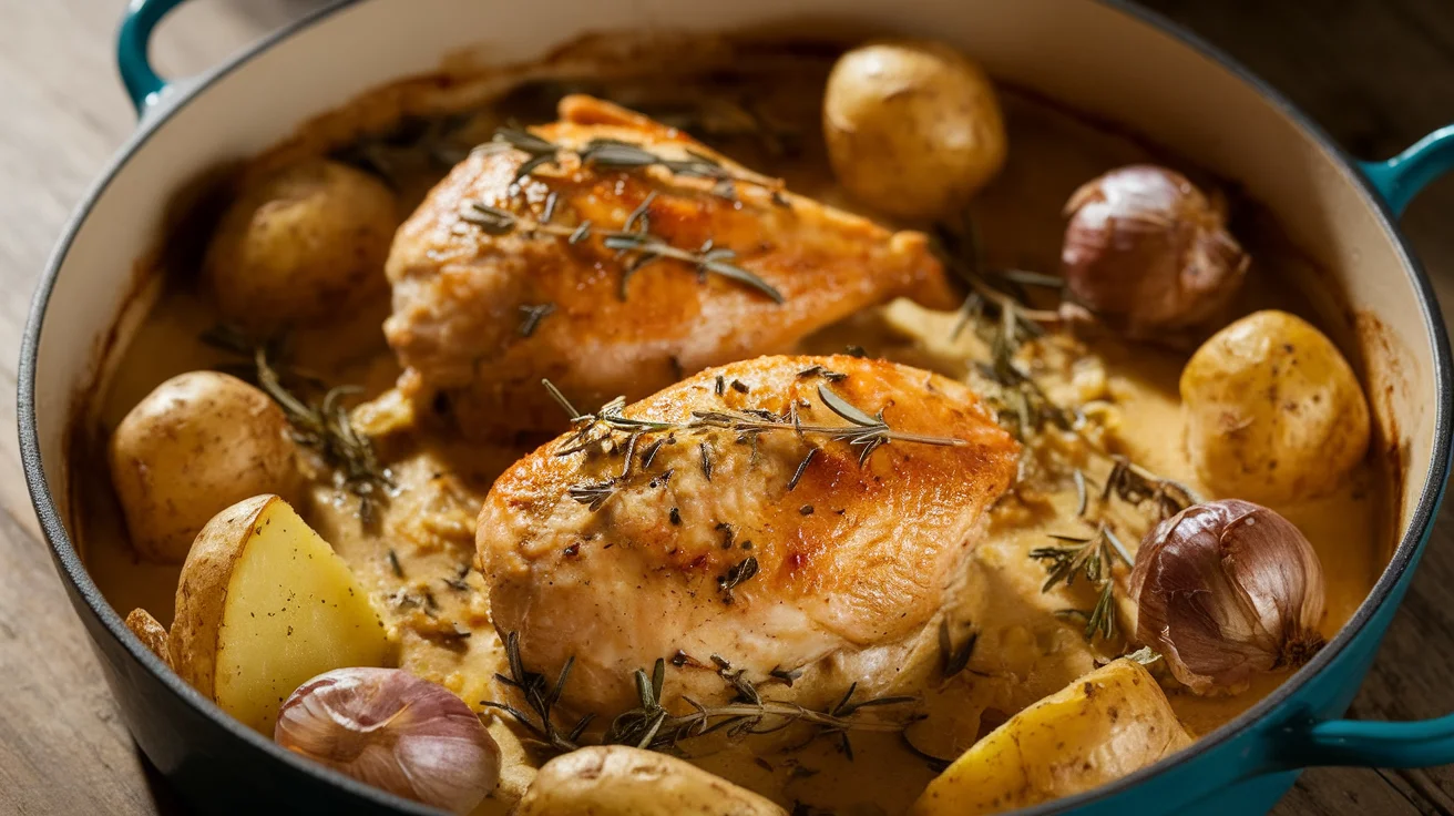 Cozy Creamy Oven-Baked Chicken with Potatoes and Herbs