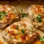 Creamy Baked Chicken with Garlic Cream Cheese Sauce