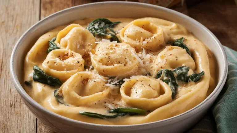Creamy Slow Cooker Tortellini with Spinach and Parmesan