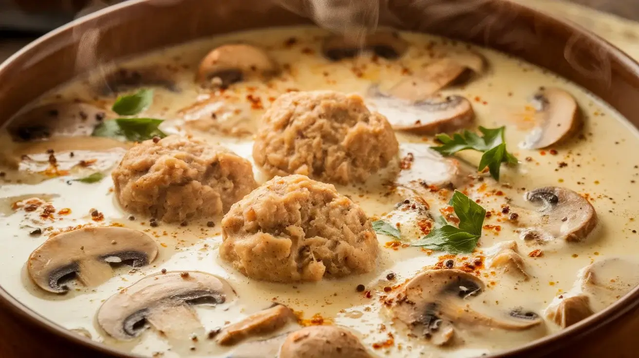 Creamy Swedish-Style Meatball Soup with Mushrooms