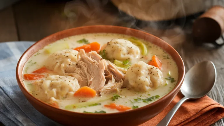 Crockpot Chicken Dumpling Soup with a Rich Creamy Base