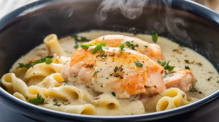 Crockpot Creamy Garlic Parmesan Chicken Pasta