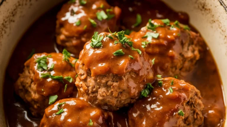 Crockpot Onion-Style Meatballs with Rich Savory Gravy