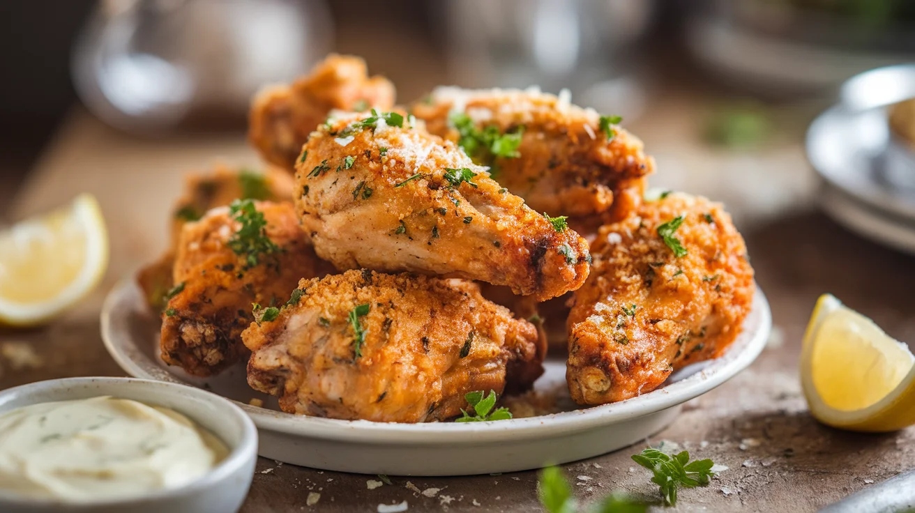 Crunchy Parmesan Herb Oven Wings with Dipping Sauce