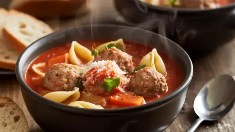 Easy One-Pot Meatball Soup with Small Pasta Shells