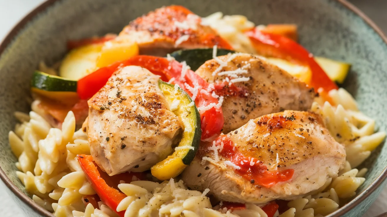 Easy Weeknight Chicken & Veggie Orzo Bowl
