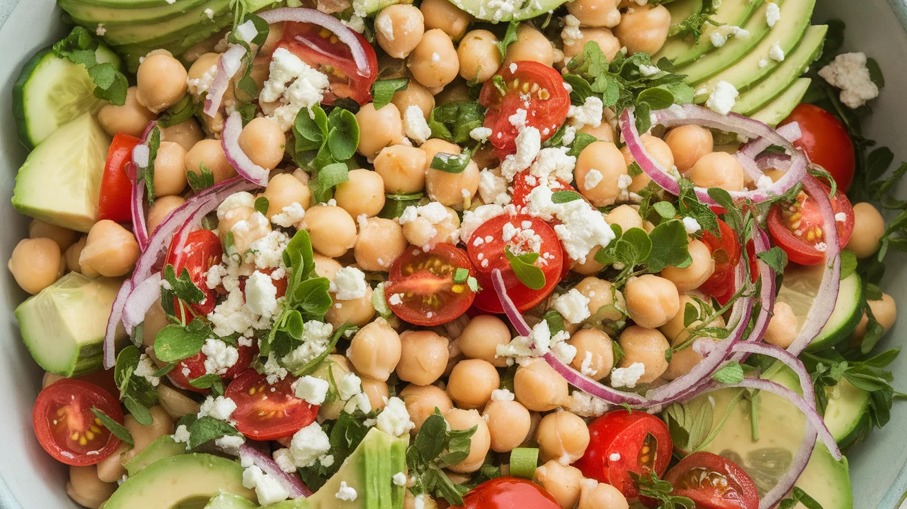 Fresh Chickpea Salad with Creamy Avocado & Crumbled Feta