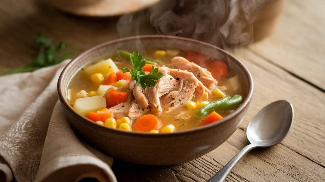 Hearty Crockpot Chicken & Garden Vegetable Soup