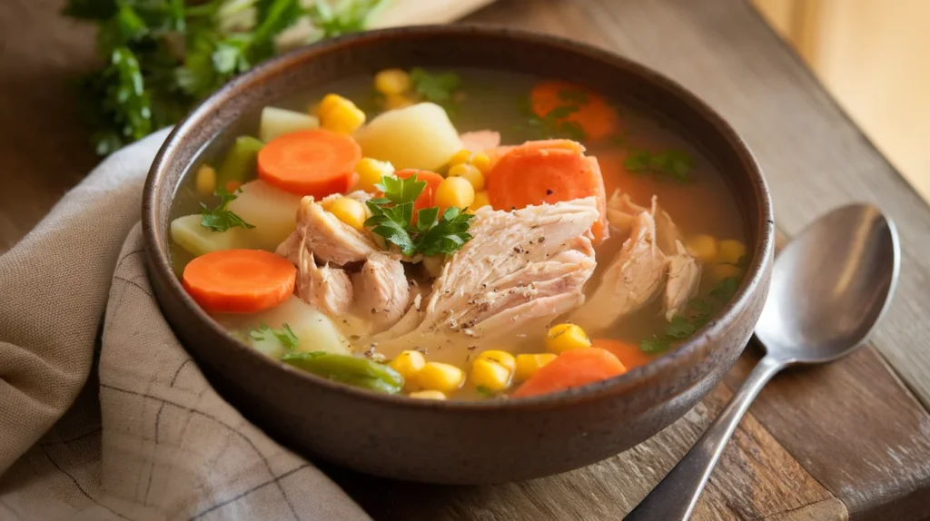Hearty Crockpot Chicken & Garden Vegetable Soup