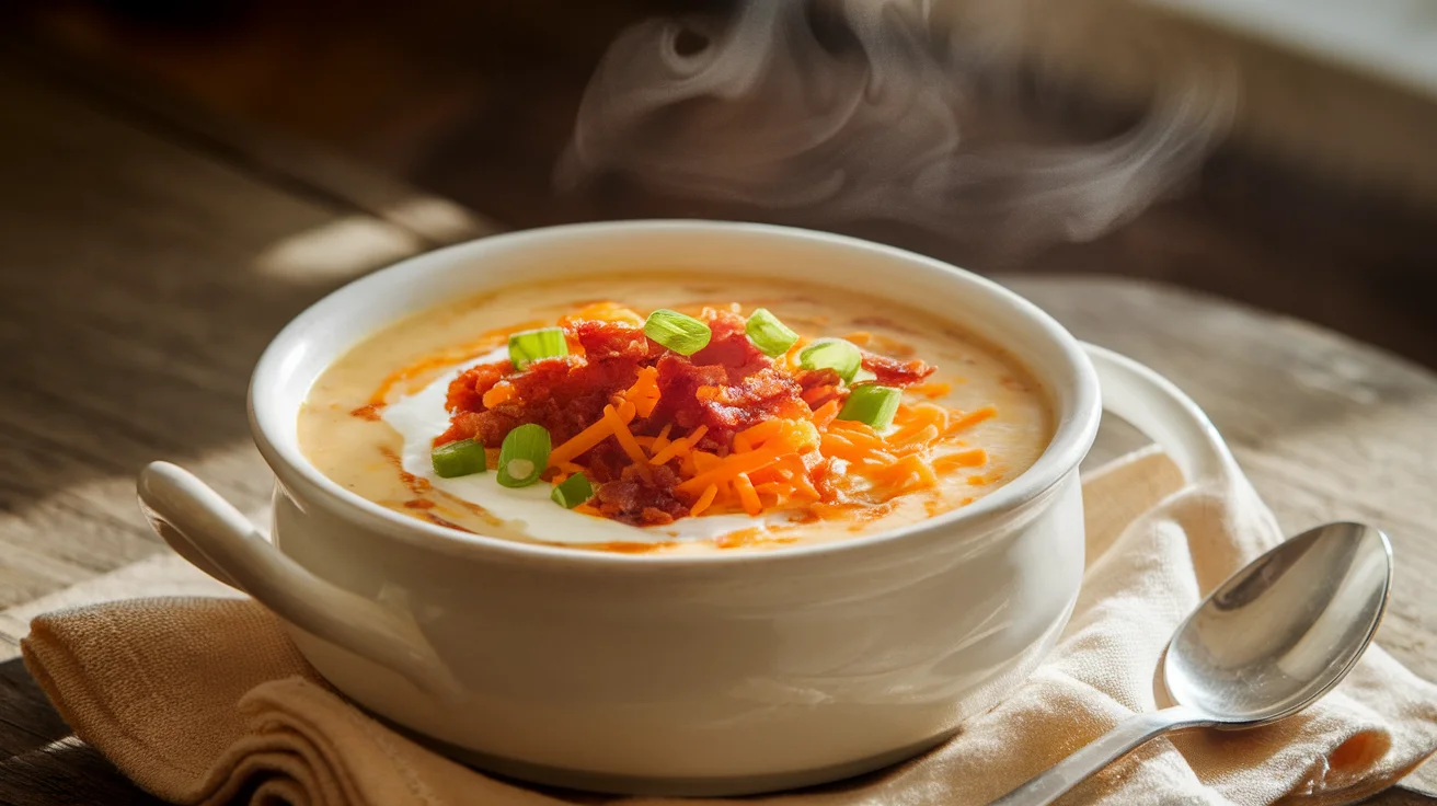 One-Pot Crockpot Potato Soup with Cheddar and Crispy Bacon
