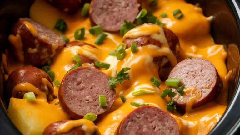 Slow Cooker Sausage and Potatoes in a Creamy Cheese Sauce