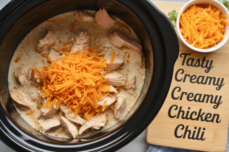 Creamy Slow Cooker Chicken Chili with Ranch & Cheese