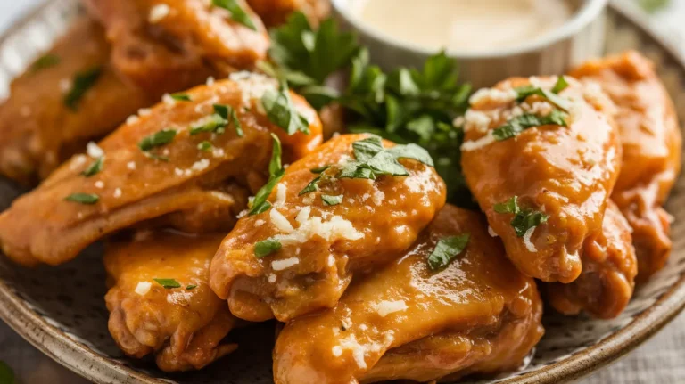 Baked Garlic Parmesan Chicken Wings with Extra Creamy Sauce