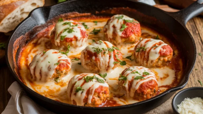 Creamy Garlic Chicken Parmesan Meatballs with Mozzarella