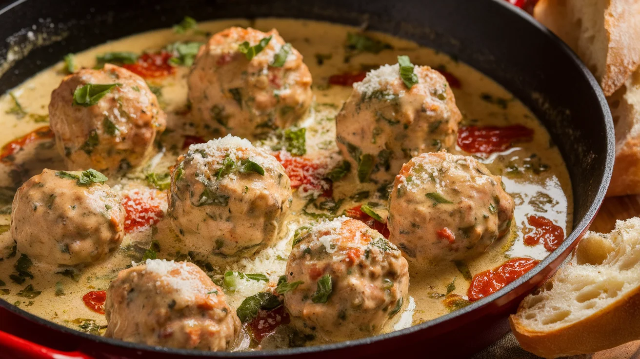 Creamy “Marry Me” Chicken Meatball Skillet with Herbs
