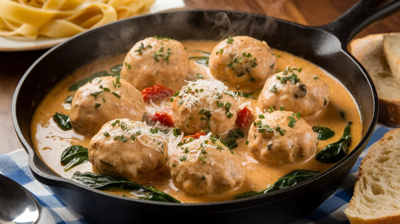 Creamy Tuscan Chicken Meatballs with Garlic Parmesan Sauce