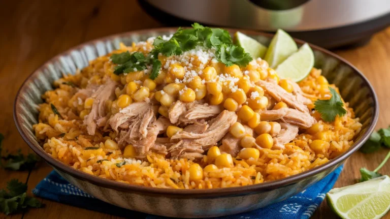 Crockpot Street Corn Chicken with Cheesy Mexican Rice