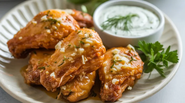 Easy Garlic Parmesan Chicken Wings with Homemade Herb Sauce
