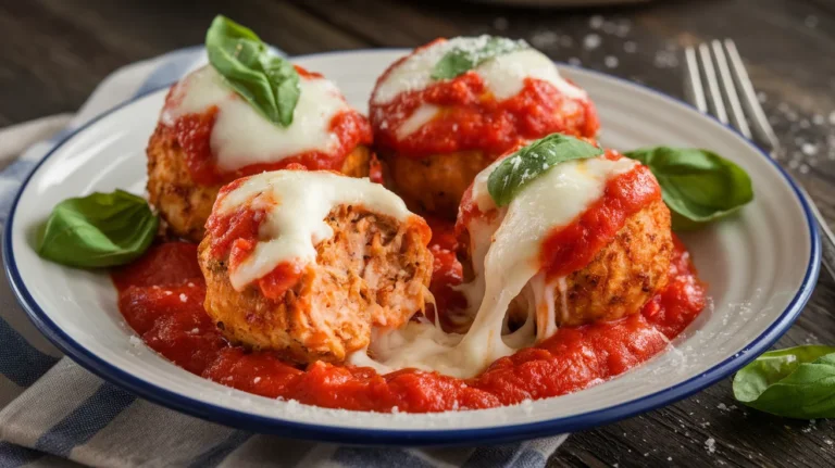 Stuffed Chicken Parmesan Meatballs with Gooey Cheese Centers