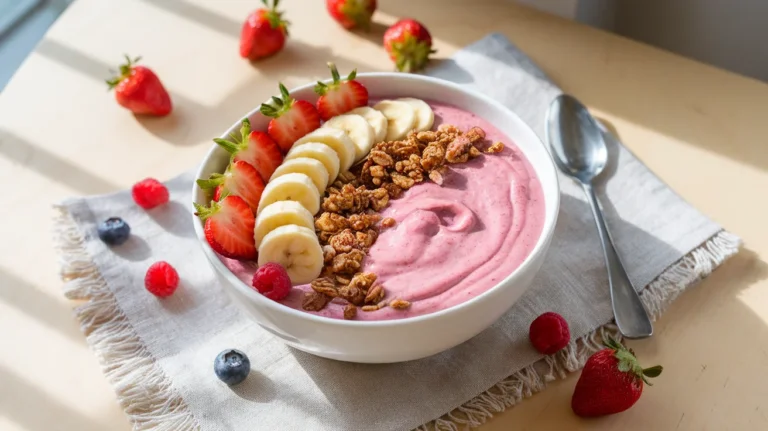 Thick & Dreamy Strawberry Banana Smoothie Bowl with 3 Toppings
