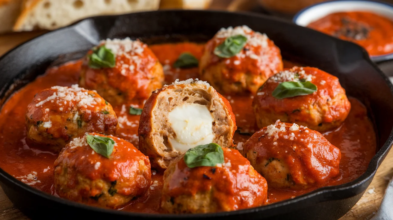 baked mozzarella stuffed chicken meatballs
