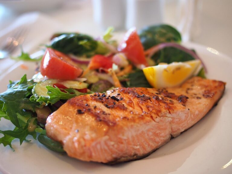 new year's eve, salmon, nature, fish, seafood, veggies, salad, meal, dish, plate, food, cuisine