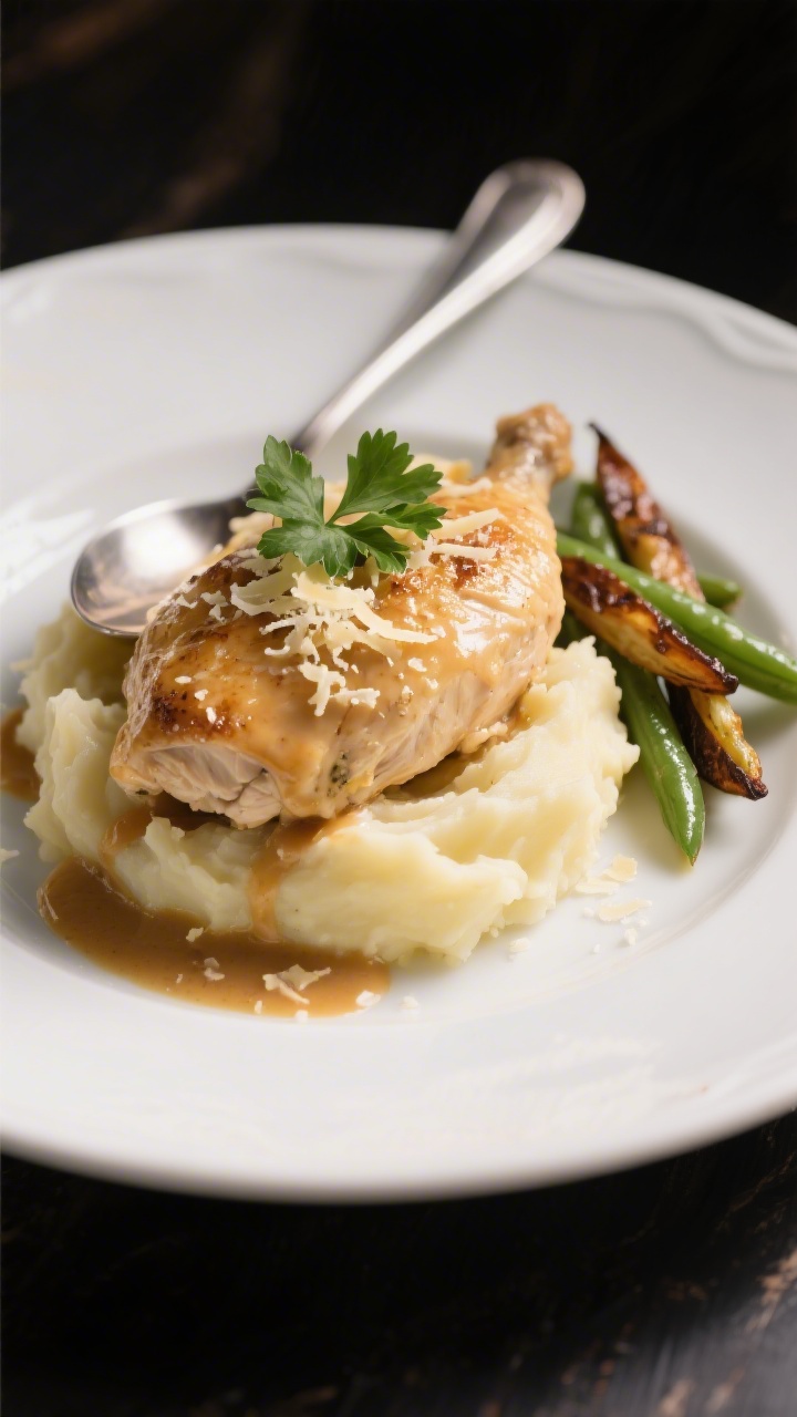 Final dish presentation: Restaurant-quality plated Melt In Your Mouth Chicken over silky mashed pota