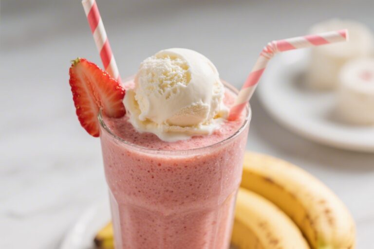 Strawberry Banana Smoothie with Ice Cream – A Treat!